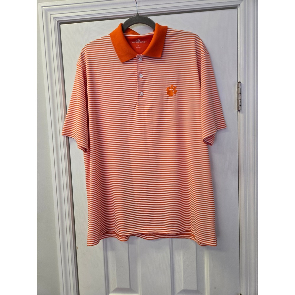 Vansport Clemson Tigers Mens Large Orange White Striped Polo Shirt